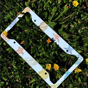 Seashell License Plate Frame – Sublimated Coastal Car Accessory